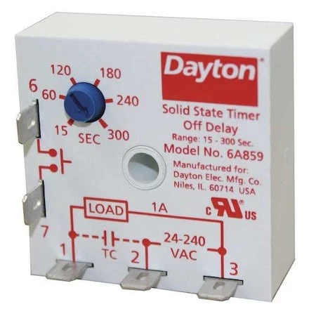 Dayton 6A859 Encapsulated Timer Relay,1A,Solid State