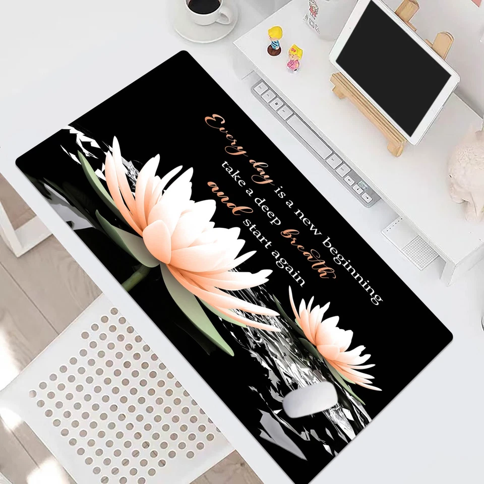 Zen Water Lily Pink and Black Desk Pad for Keyboard Desk Mat 31.5x15.7 inch - Image 4 of 4