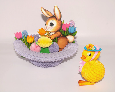 VTG Beistle Bunny Rabbit Diecut Honeycomb Nest & Danish Amscan Chick Easter 2 Pc
