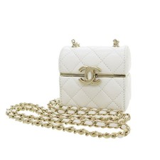 Chanel Matelassé AirPods Case S Gold White Luxury Compact Fashion Item #SN779