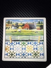Absorbastone Coasters Farm House Cows Quilt Barn New In Box Four Coaster Set