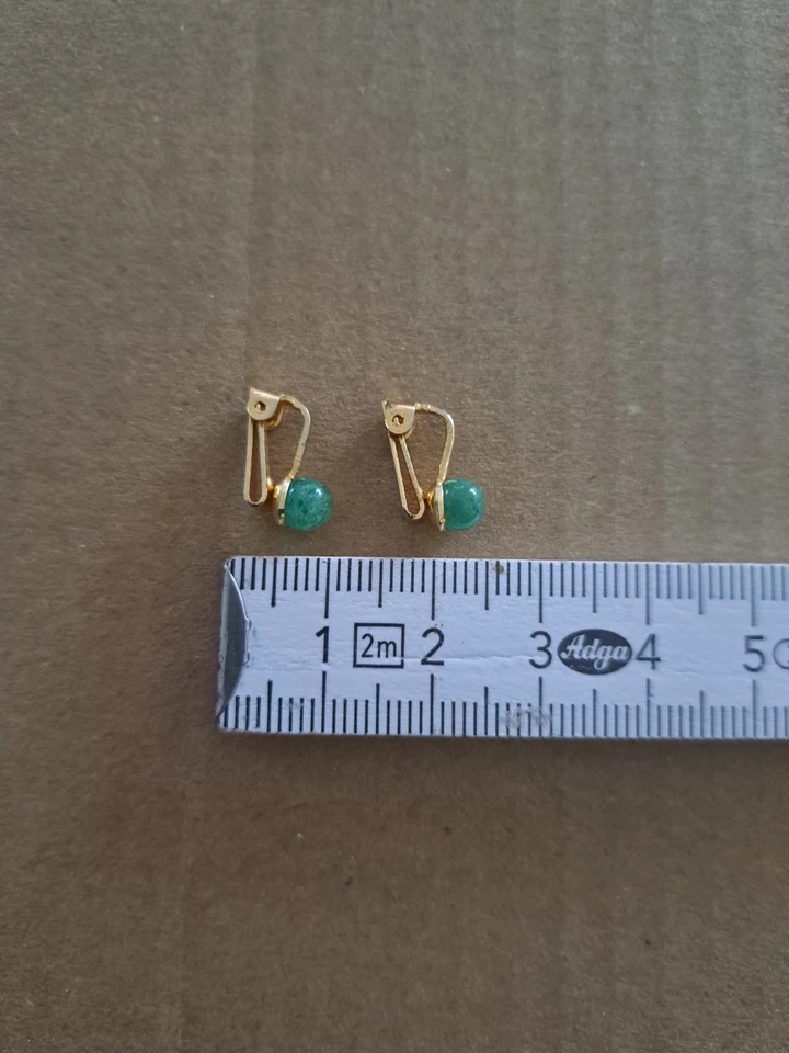 Alte Ohrclips Vintage Ohrschmuck Goldfarben Modeschmuck Grüner Stein - Bild 4 von 4