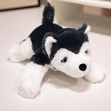 Handmade Lifelike Black Husky Plush Toy 26cm Soft Stuffed Dog Animal Gift
