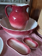 Grosses Waschset Waschkrug Schüssel Seifenschalen Rosa Shabby Antik 4Tlg Vintage