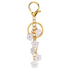 Initial Letter Flower Keychain, Alphabet C Enamel Charm Flower Keyring, White