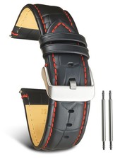 Cinturini Orologio Uomo Pelle Nera 22mm o 20mm Cinturino di Ricambio con Rosso