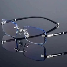 Photochromic Gunmetal Progressive Rimless Reading Glasses Anti-blue Magnifier