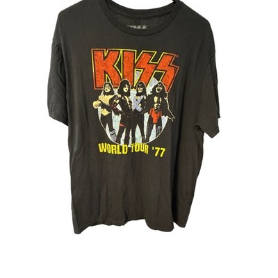 KISS World Tour 77 Graphic T-Shirt Mens XL Black Short Sleeve Rock