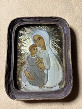 Vintage 1991 Hand Painted Polish Icons Madonna & Child Folk Art Hniedziewicz