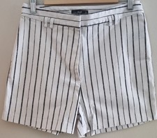 F&F Pinstripe Tailored Shorts UK 12 White Black Smart Summer Holiday Linen Look
