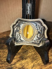 Large Tiger Eye Cabochon Western Belt Buckle, Silver  Gold Fits 1.75  Wide Belt