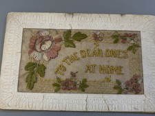 WWI Silk Embroidered Floral Postcard To The Dear Ones At Home Antique Sentiment