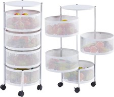 5 Tier Rotating Storage Rack White Kitchen Vegetable Trolley Cart Shelf - DENTED