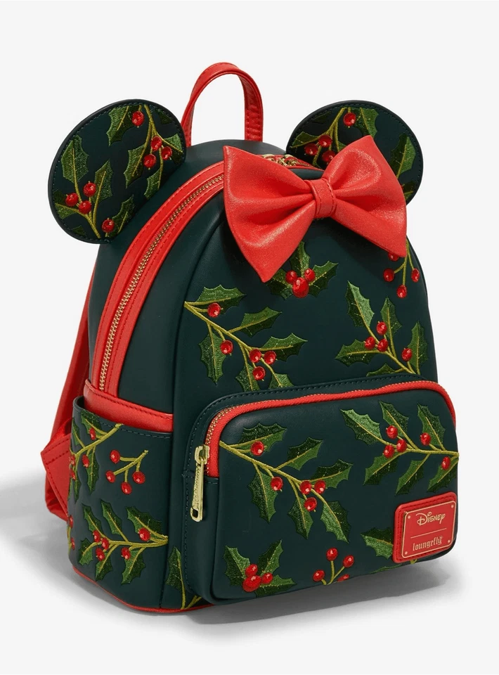 Mini mochila Loungefly Disney Minnie Mouse vacaciones orejas de acebo Foto 3 de 4