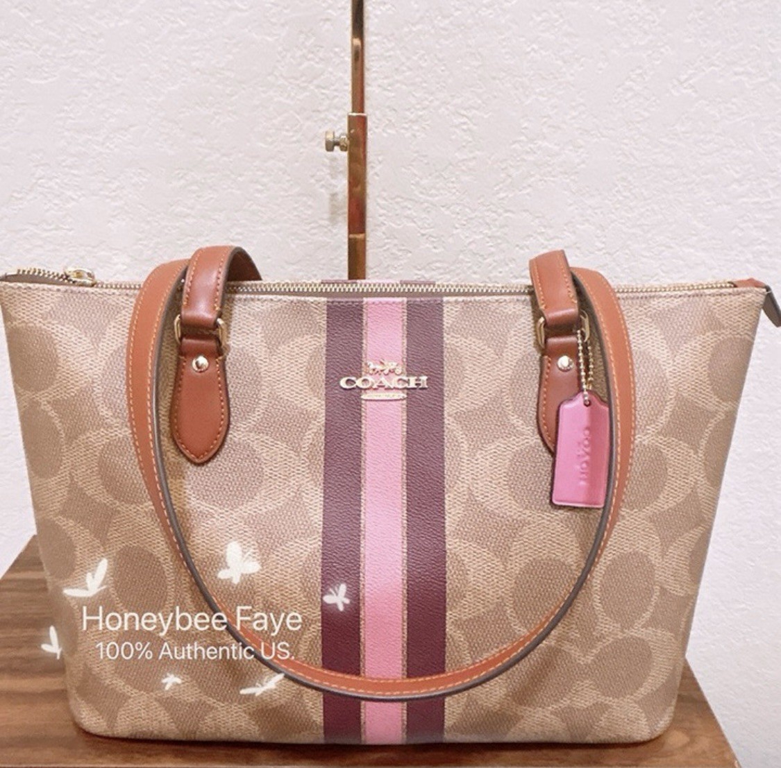 NWT Coach Gallery Tote Bag In Signature Canvas With Stripe Print