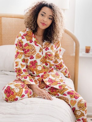 Anthropologie Printfresh Plus 5x Waffles In Bed Cotton Pajama Set NWT FAB! RARE!