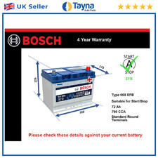 EFB Car Battery S4E41 Bosch 068 EFB 760A 72Ah 4Yr WTY 260x173x225 Start Stop