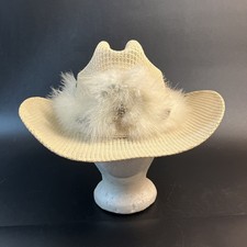Vtg Summit Straw Hat Houston Size 7 5/8 Cowboy Feathers Western Vented Mexico