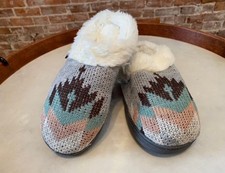 MUK LUKS Sabrina Grey Feather Clog Slipper Scuff Shoe Faux Fur Lining New