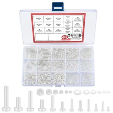 447 Pcs White Nylon round Head Screws, Bolts, Nuts, Gaskets & Washers Set - M2 t
