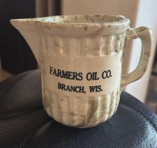 Antique Spongeware Advertising Pitcher Washburn Cheese Factory Wisconsin Dairy