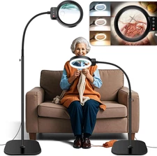 30X 10X Large Floor Magnifying Glass with Light and Stand,72 LED Flexible Goosen