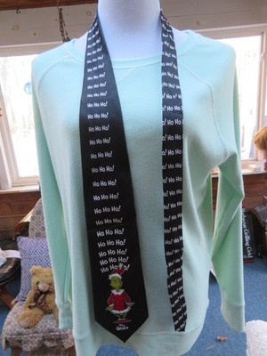 Dr. Seuss GRINCH Black HO HO HO Neck Tie