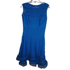 Tadashi Shoji Royal Blue Lace Bodycon Dress Sheer Mesh Size M Medium