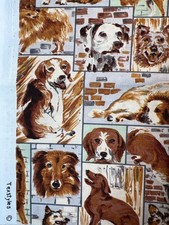 Fabric RARE TexStyles Mix Dog Breed Faces Posing Against Brick Wall 17.5 x 44” W