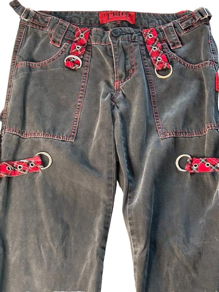 TRIPP NYC Pant Black Red Plaid Stud Punk Rock Goth Skater Grunge Emo Bondage 28” - Image 2 of 4