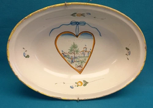 19th century varages manufacture niel basin faience decor heart village castle fort