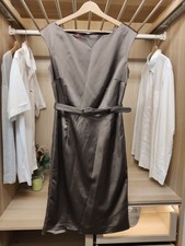 MONSOON DRESS UK 12 BROWN SHIMMER SATIN SLEEVELESS BELT BOAT NECK PARTY PENCIL
