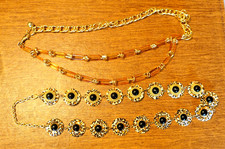 2 Vintage Belts Cheetah Leopard  Gold Chain w/Lucite Medium