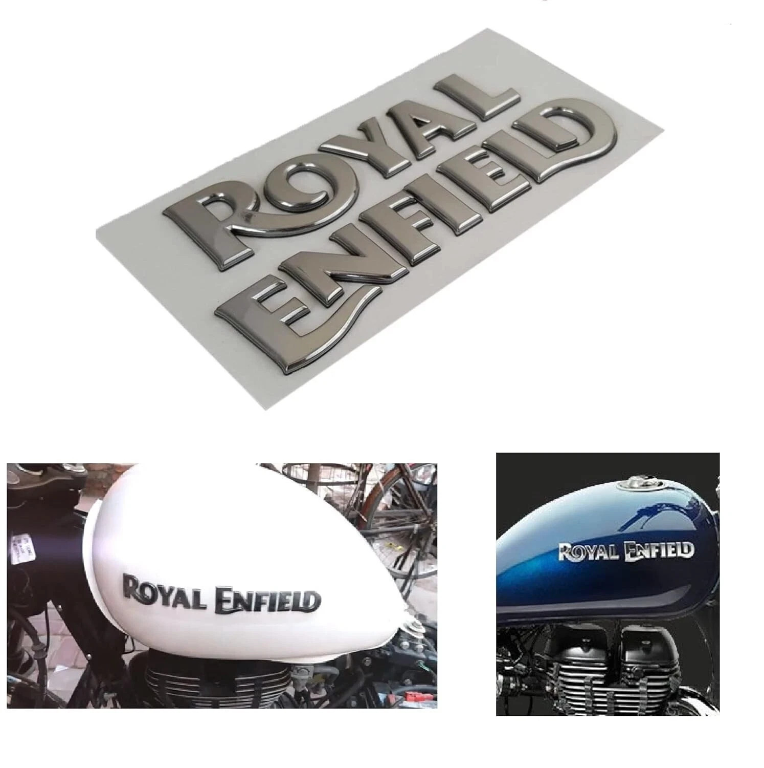 Fit For Royal Enfield Chrome Tank Sticker Set Script Plastic | eBay