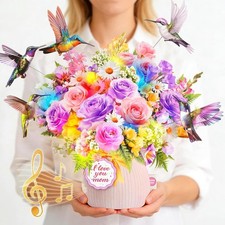 Hummingbird Bouquet Pop Up Mothers Day Card with Music  Lights, Gift for Mom