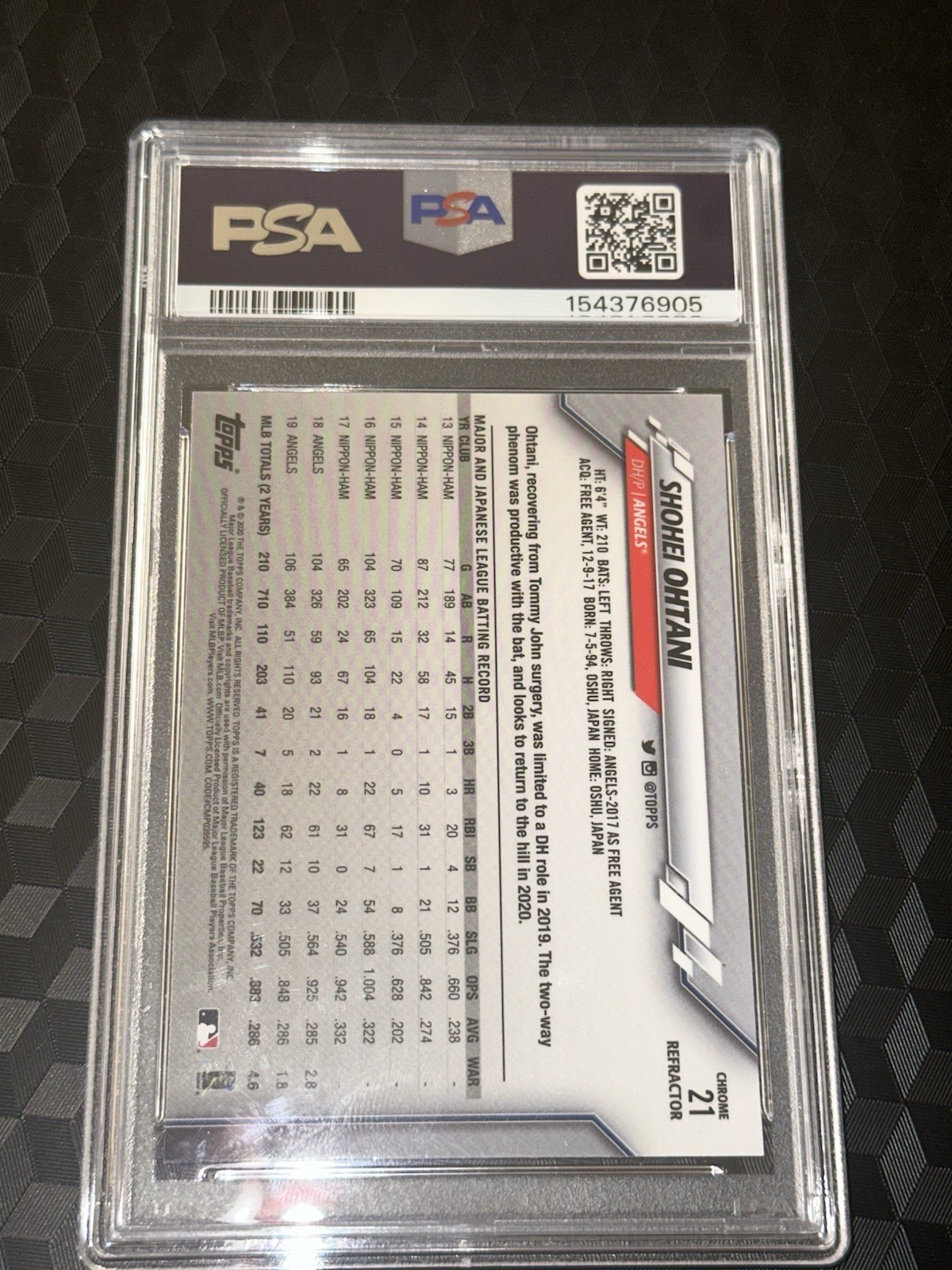 Topps Shohei Ohtani Pink Refractor PSA 9 #21 2020 Topps Chrome Angels view 2