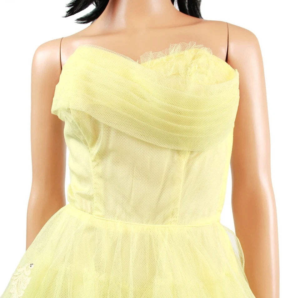 50s Prom Dress XS Vintage Yellow Tulle Strapless Tiered Cupcake Wedding Gown - Image 2 of 4