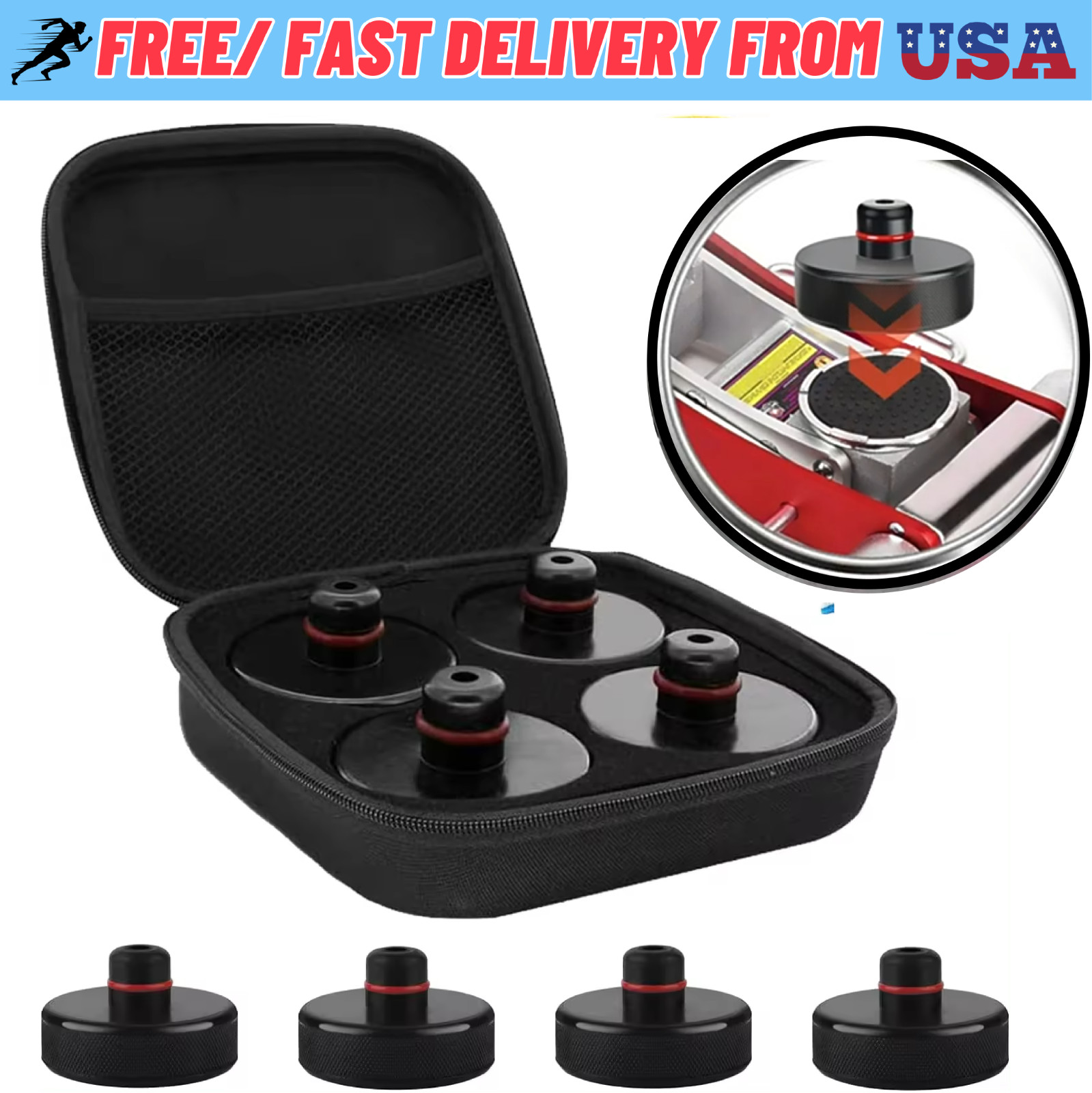 Tesla Model 3/S/X/Y Lifting Jack Pad Set 4 Pucks Plastic Top with Storage Case