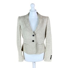 Hobbs Women’s Linen Jacket Cream Beige Button Uk Size 12