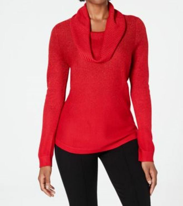 売れ筋商品|||ニューヨークコレクション ニット&セーター アウター レディース Petite Cowlneck V-Hem Sweater Red NY Collection Women's Petite Cowl Neck Sweater Long Sleeve