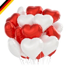 Herz Folienballons Rot Weiß 24 Stück Wiederverwendbar für Feiern, Hochzeit