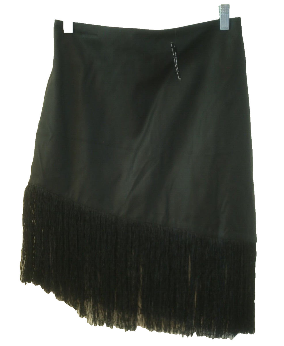 Express Womens Size Fringe Skirt Faux Leather Black Asymmetrical NEW - Main Image