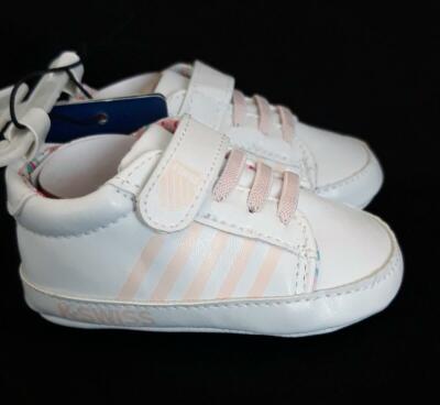 NWT K-SWISS Baby Girls White with Pink Crib Shoes(Size 1,