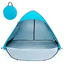 Automatic Pop-up Beach Tent w/ Inner Silver Coating Back Doors & 2 Mesh Windows