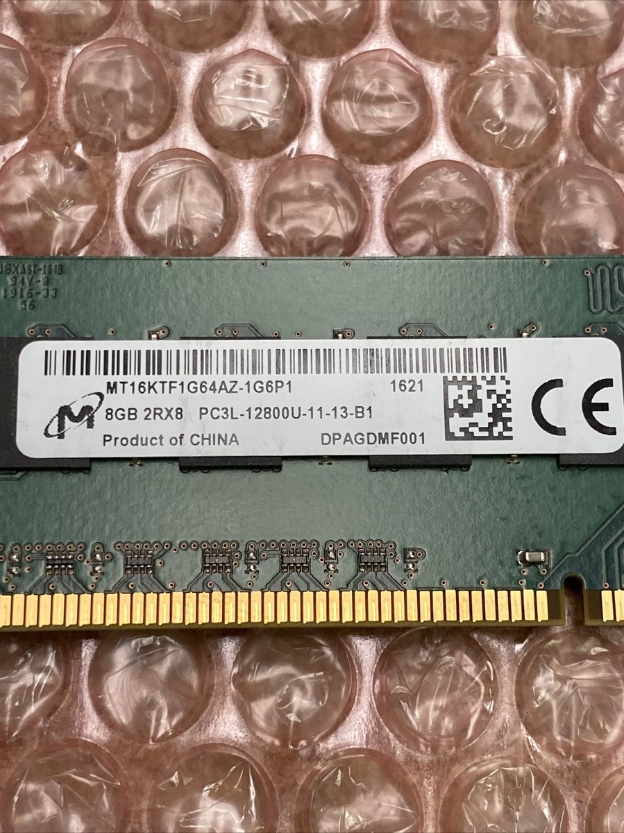 Micron 8GB DDR3L Memory Module - MT16KTF1G64AZ-1G6P1 2RX8 PC3L-12800U RAM For Computers & Laptops