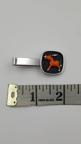 Retro Hip Cool Hickok Orange Black Enamel Mule USA Mens Silver Tie Clip Signed - Picture 4 of 4