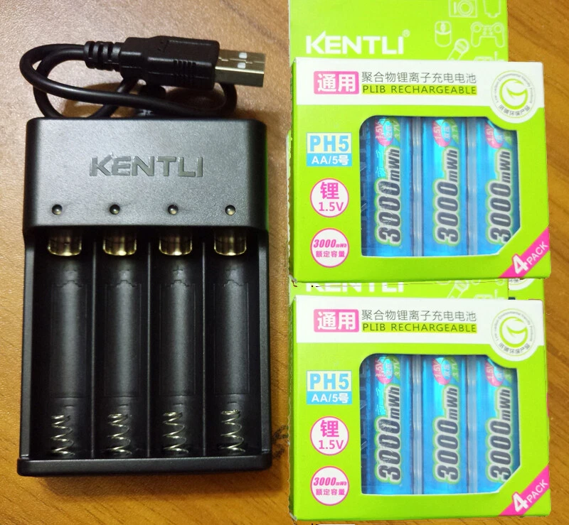 kentli AA 3000mWh 1.5V recarregável lítio íon de lítio USB AA bateria e carregador USB - Imagem 2 de 4