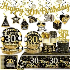 161 PCS Black Gold 30th Birthday Decorations for Men Party Decor for 25 Guests