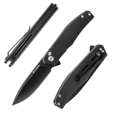 FLISSA 4.5" Folding Pocket Knife Button Lock Pocket Clip Knives w/D2 Steel Blade
