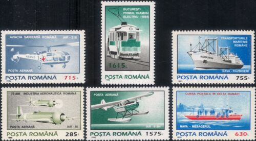 Romania 1995 Transport/Tram/Ships/Planes/Helicopter/Aviation/Rail  6v set s2303c - Afbeelding 1 van 1